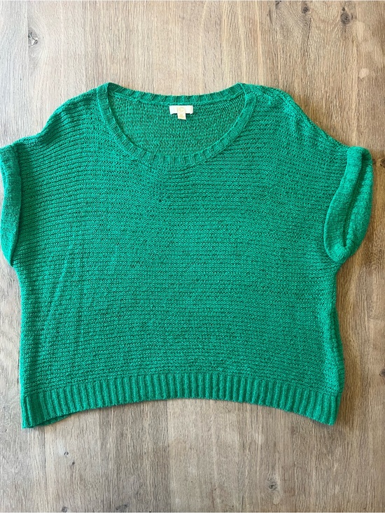 C Sweaters - C Green Short-Sleeve Boxy Knit Sweater